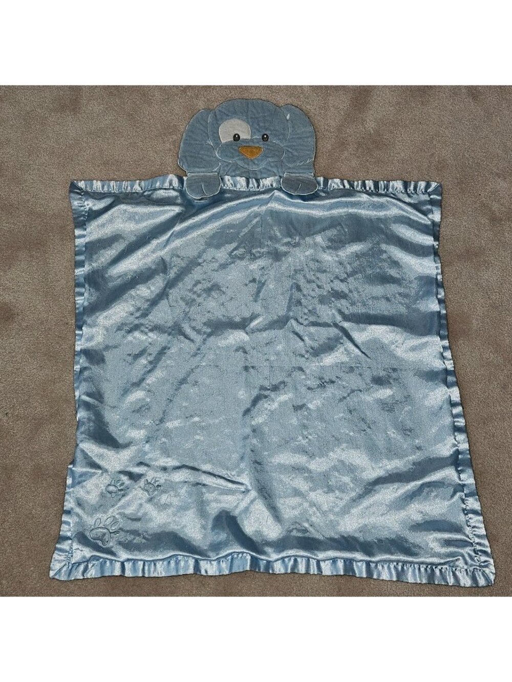 GUND Spunky Baby Blanket 58974 Blue Dog Yellow Green Stripes SATIN SNAGGING READ